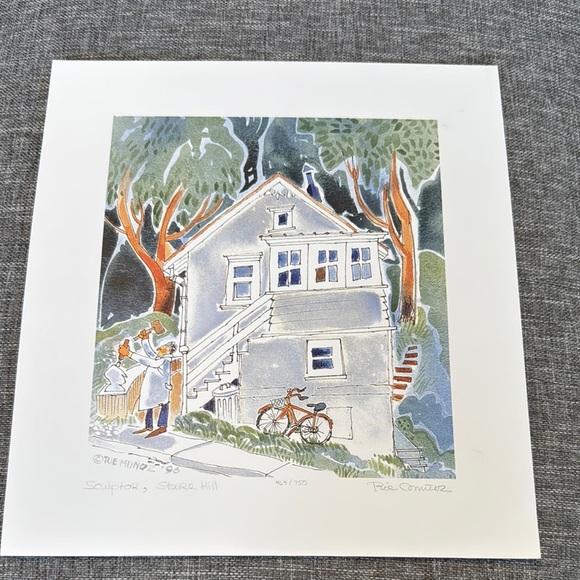 Charming White and Green Victorian House Art Print - Picture 1 of 7